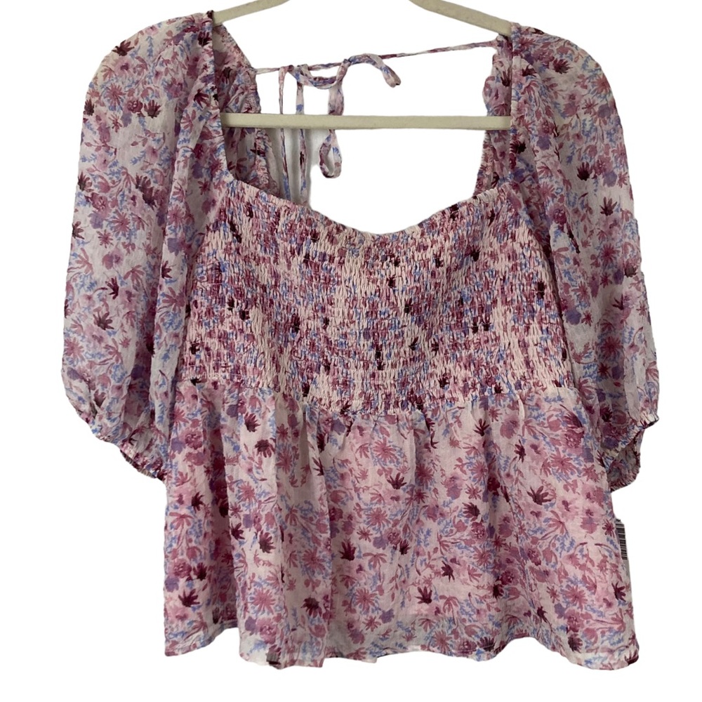 Lucy Paris Pink Floral Smocked Peasant Blouse